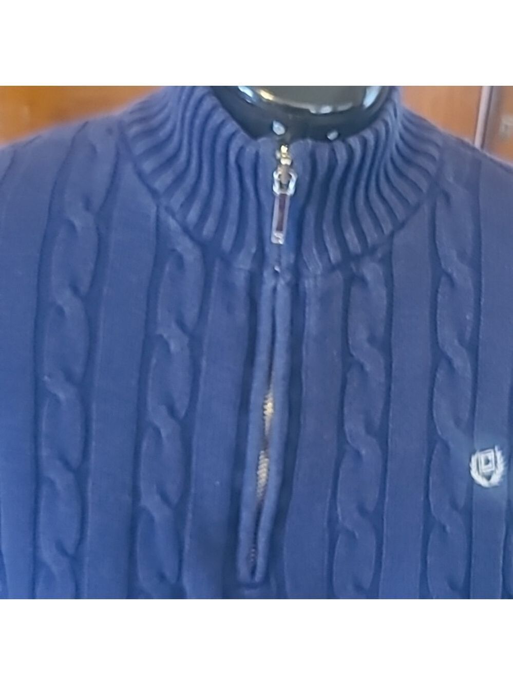 Chaps Cable Knit Sweater.sz.L.dark Blue/white Chaps Emblem. Unisex. (#1573) - Picture 6 of 15